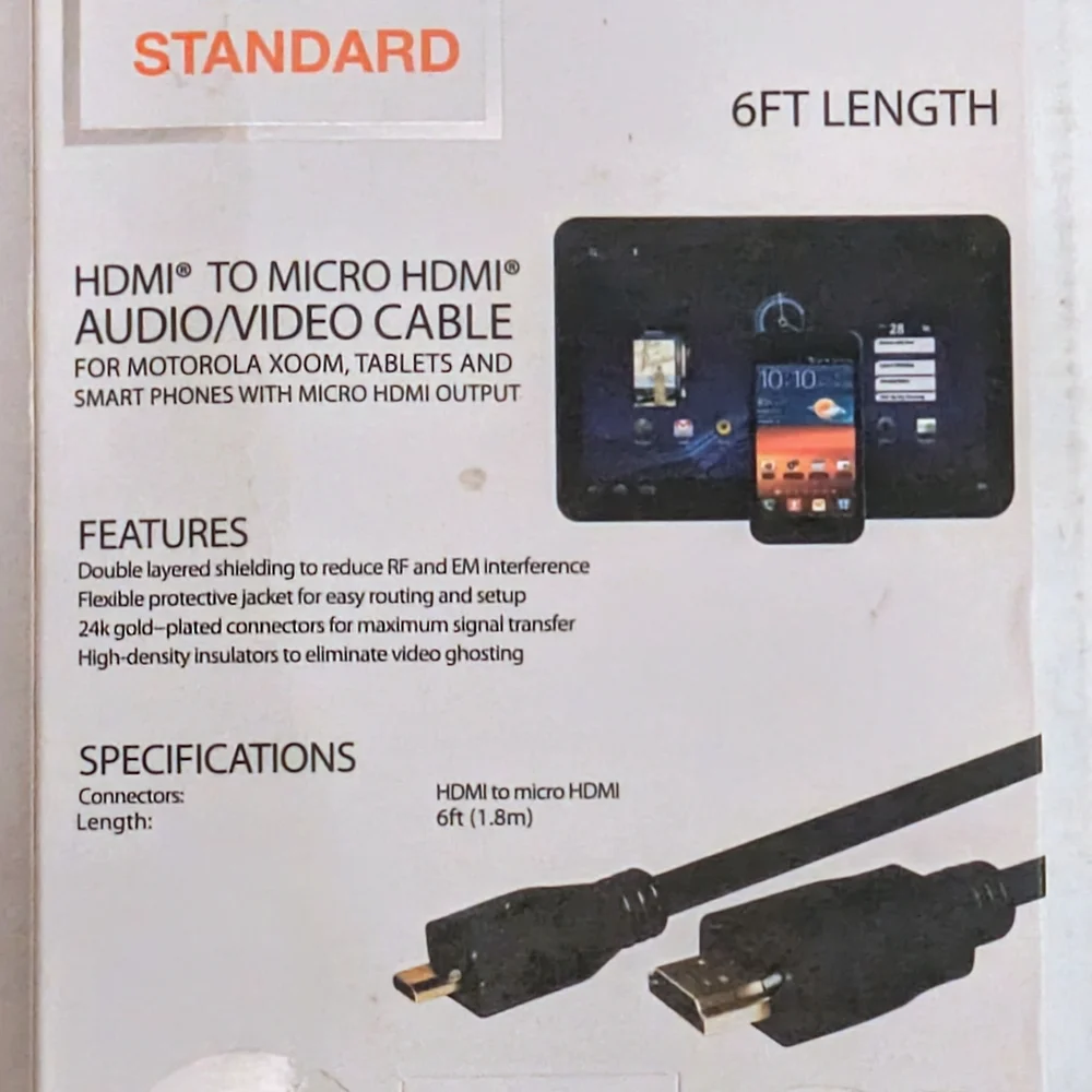 HDMI to Micro HDMI Audio/Video Cable 6ft